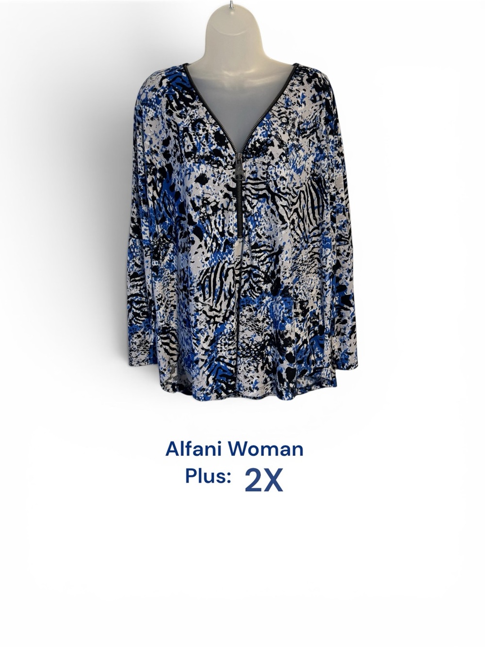 ALFANI  Abstract Partial Zip-Front Top  You decide how deep the V   PLUS: 2X  #W